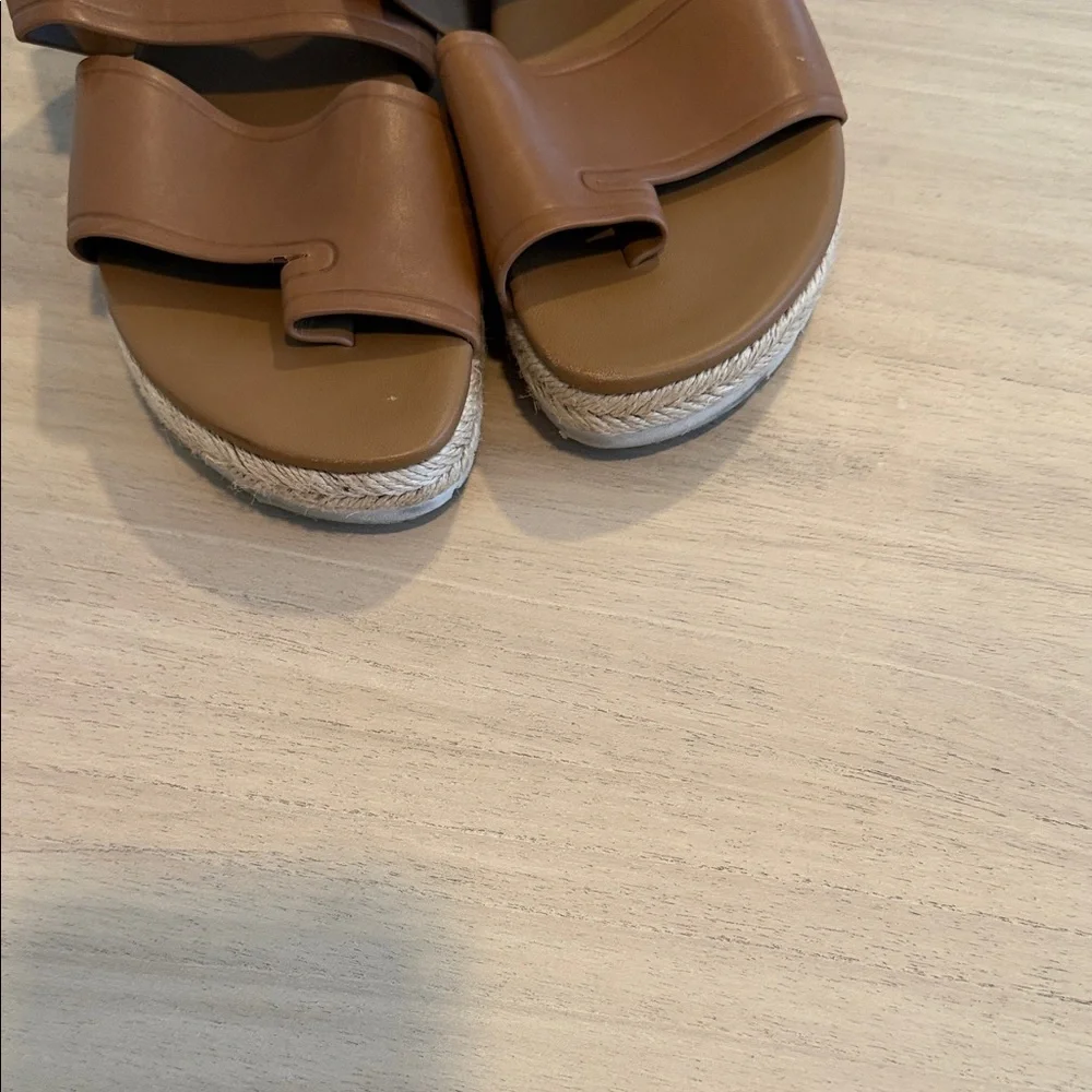 Vince Leather Espadrille Platform Slide Sandals Brown Size 7 - Picture 5 of 6